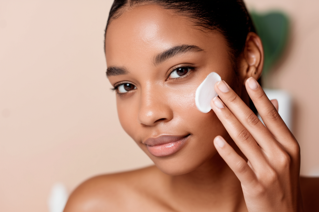 Woman applying skincare